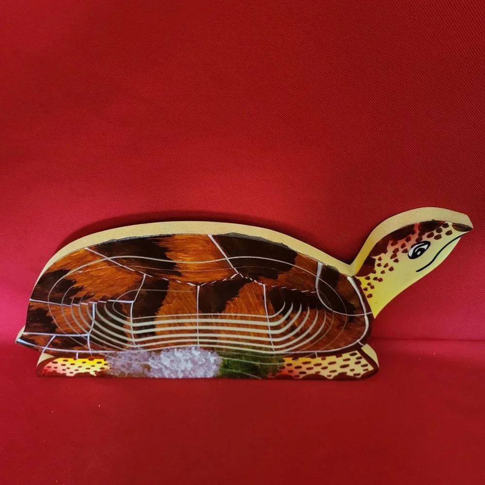 Wooden Collapsible Spiral Cut Turtle Bowl Basket Home Decor